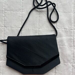 Black Textured Envelope Clutch